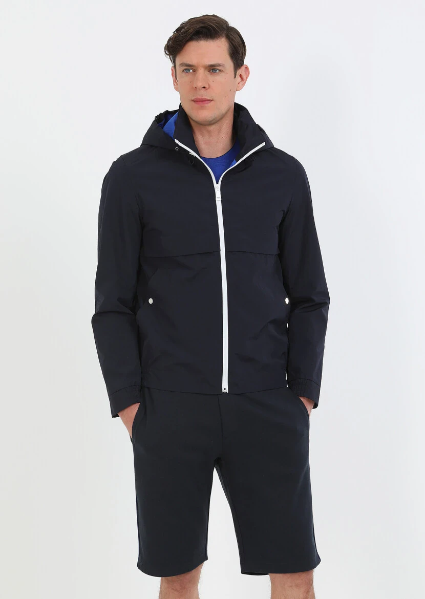 Lacivert Regular Fit Dik Yaka Denim Dokuma Mont - 1