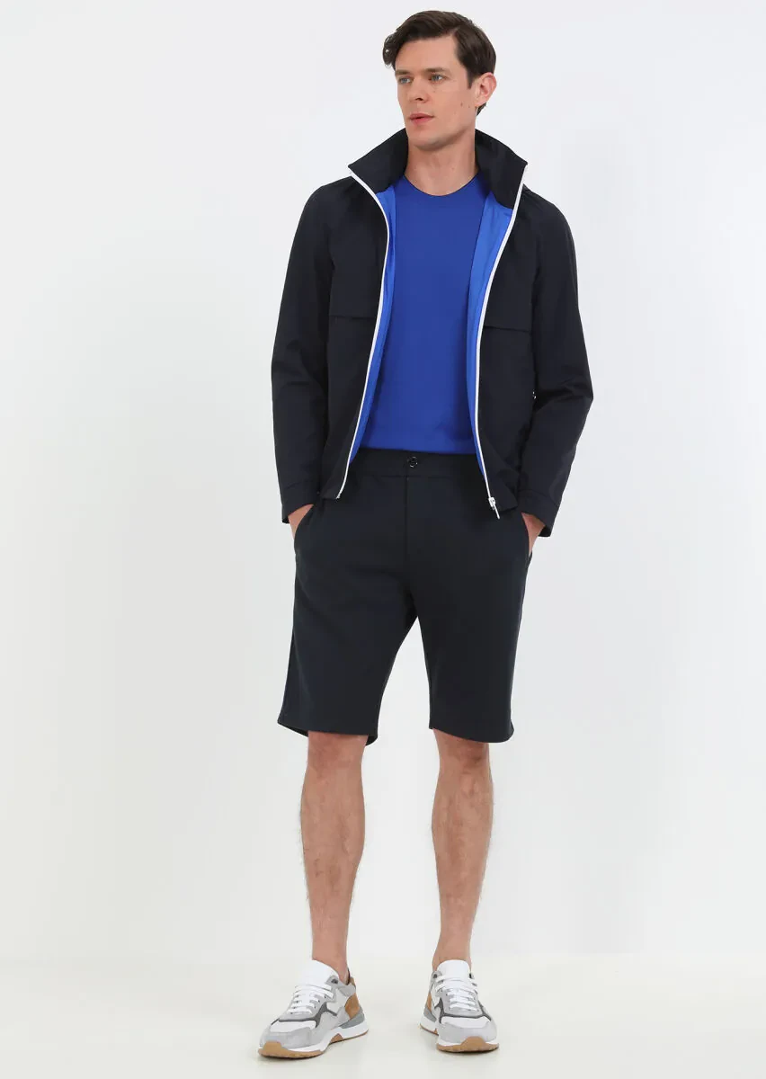 Lacivert Regular Fit Dik Yaka Denim Dokuma Mont - 3