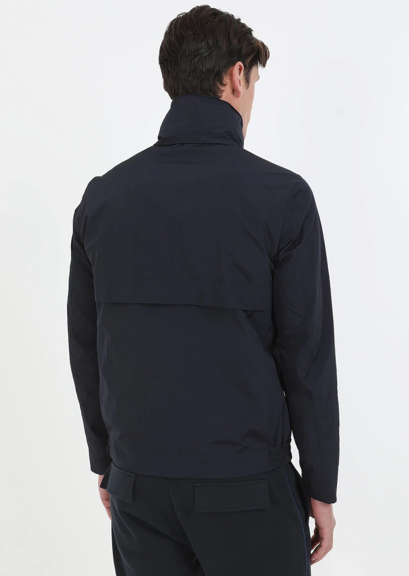 Lacivert Regular Fit Dik Yaka Denim Dokuma Mont - 7