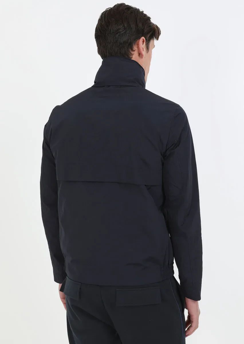 Lacivert Regular Fit Dik Yaka Denim Dokuma Mont - 7