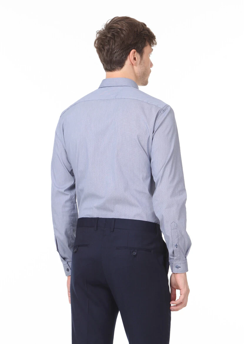 Lacivert Regular Fit Dokuma Casual %100 Pamuk Gömlek - 4