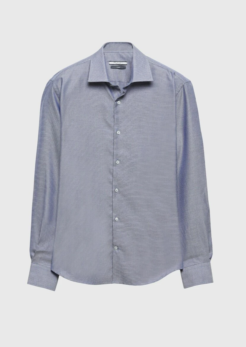 Lacivert Regular Fit Dokuma Klasik %100 Pamuk Gömlek - 6