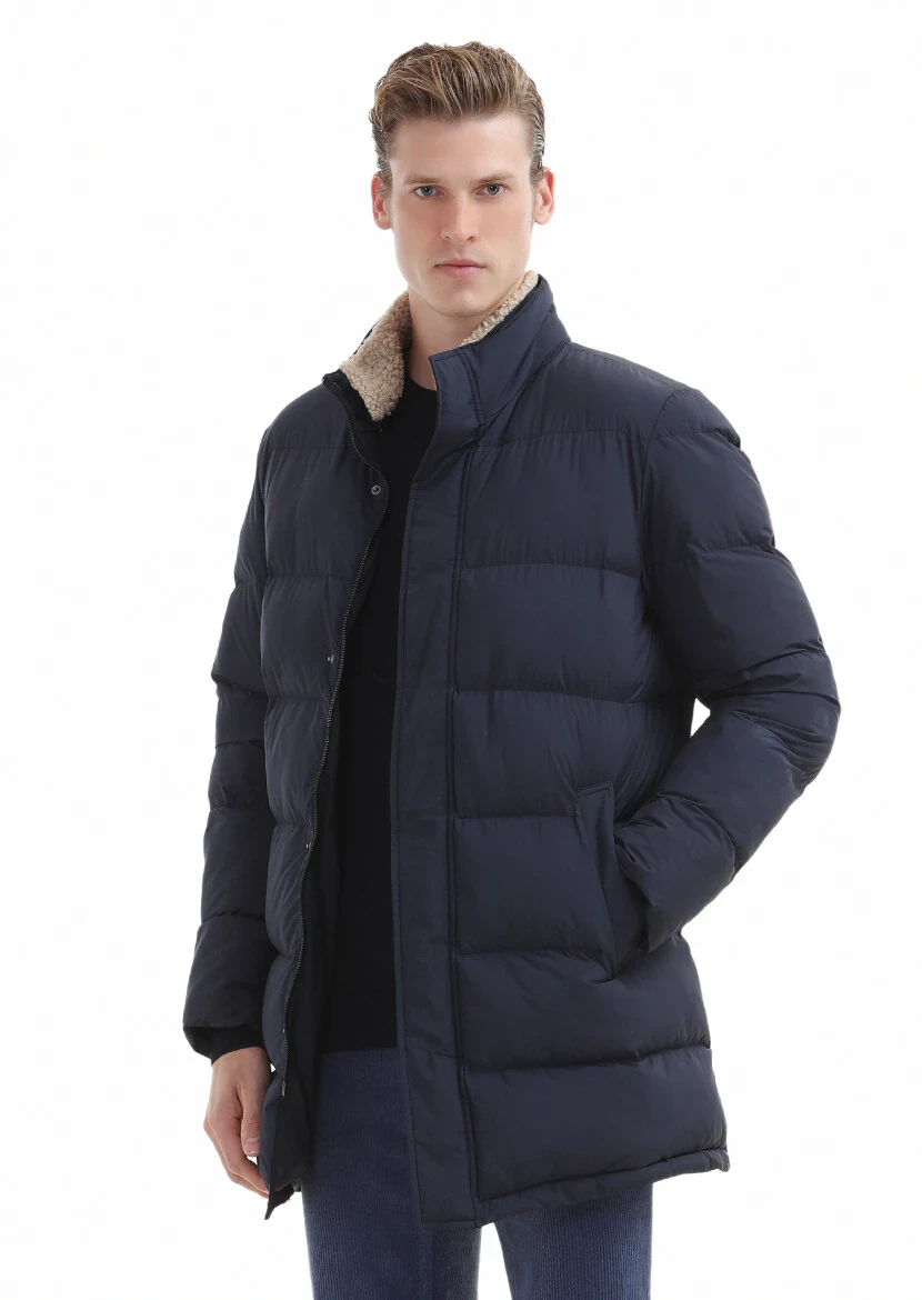 Lacivert Regular Fit Gömlek Yaka Casual Dokuma Kaban - 1