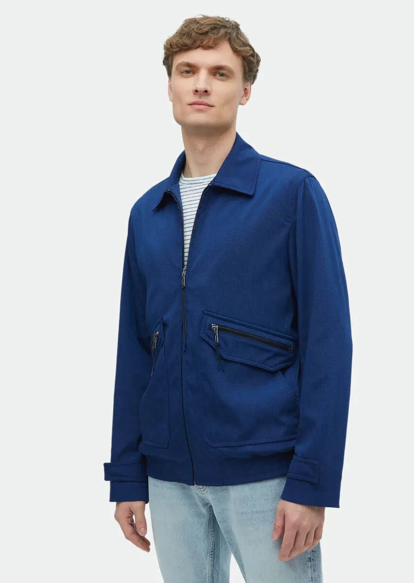 Lacivert Regular Fit Gömlek Yaka Casual Dokuma Mont - 1