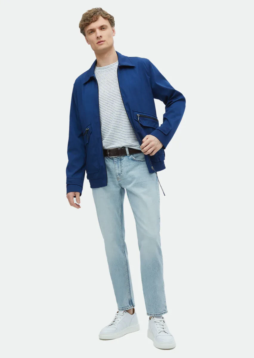 Lacivert Regular Fit Gömlek Yaka Casual Dokuma Mont - 2