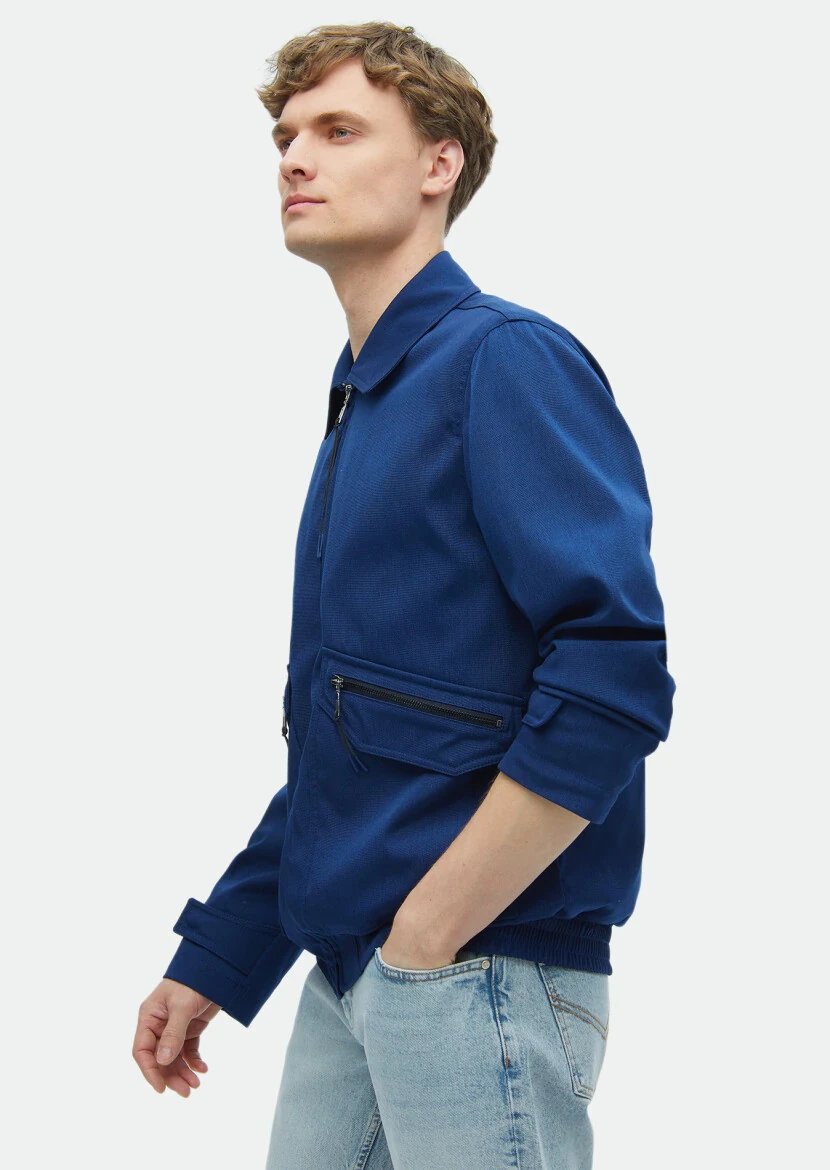 Lacivert Regular Fit Gömlek Yaka Casual Dokuma Mont - 4