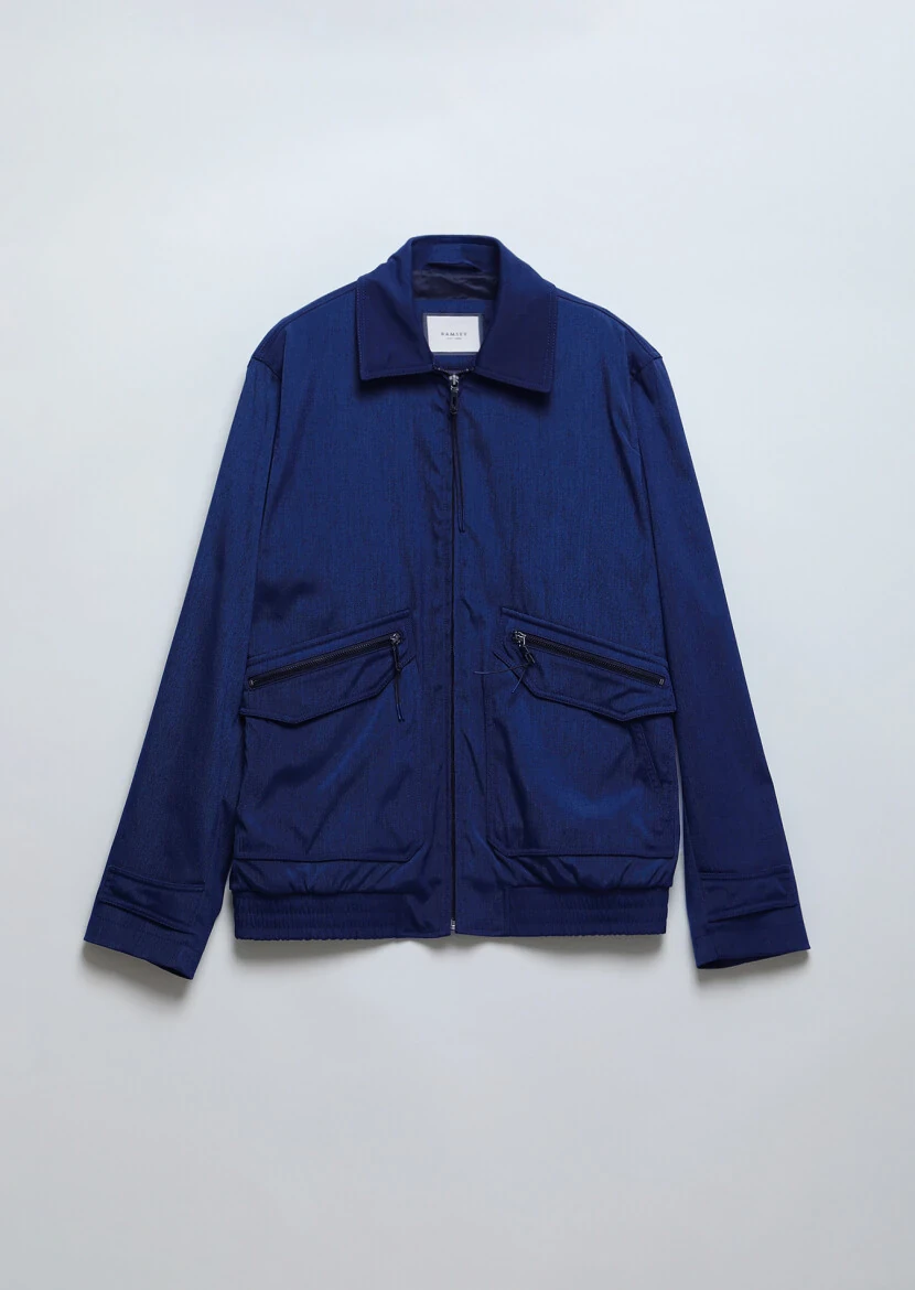 Lacivert Regular Fit Gömlek Yaka Casual Dokuma Mont - 7