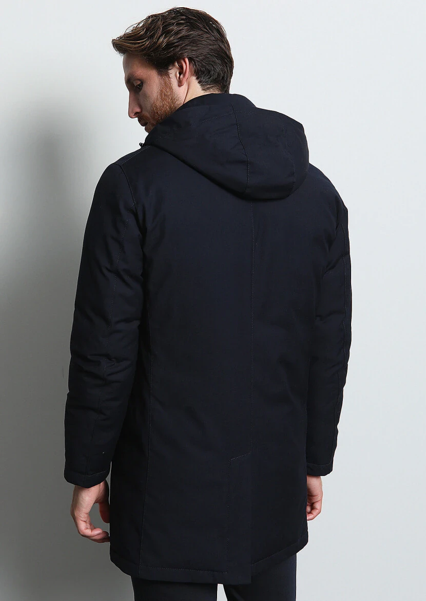 Lacivert Regular Fit Gömlek Yaka Casual Dokuma Pardesü - 5