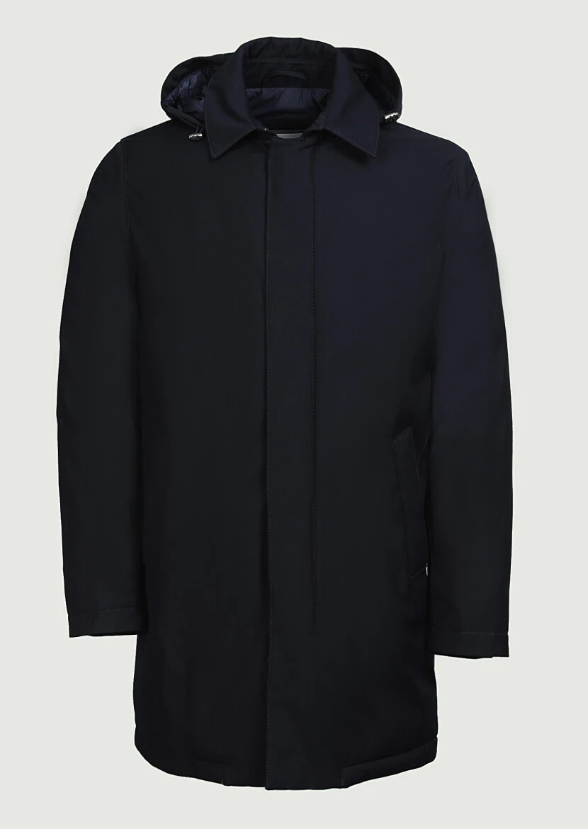 Lacivert Regular Fit Gömlek Yaka Casual Dokuma Pardesü - 6