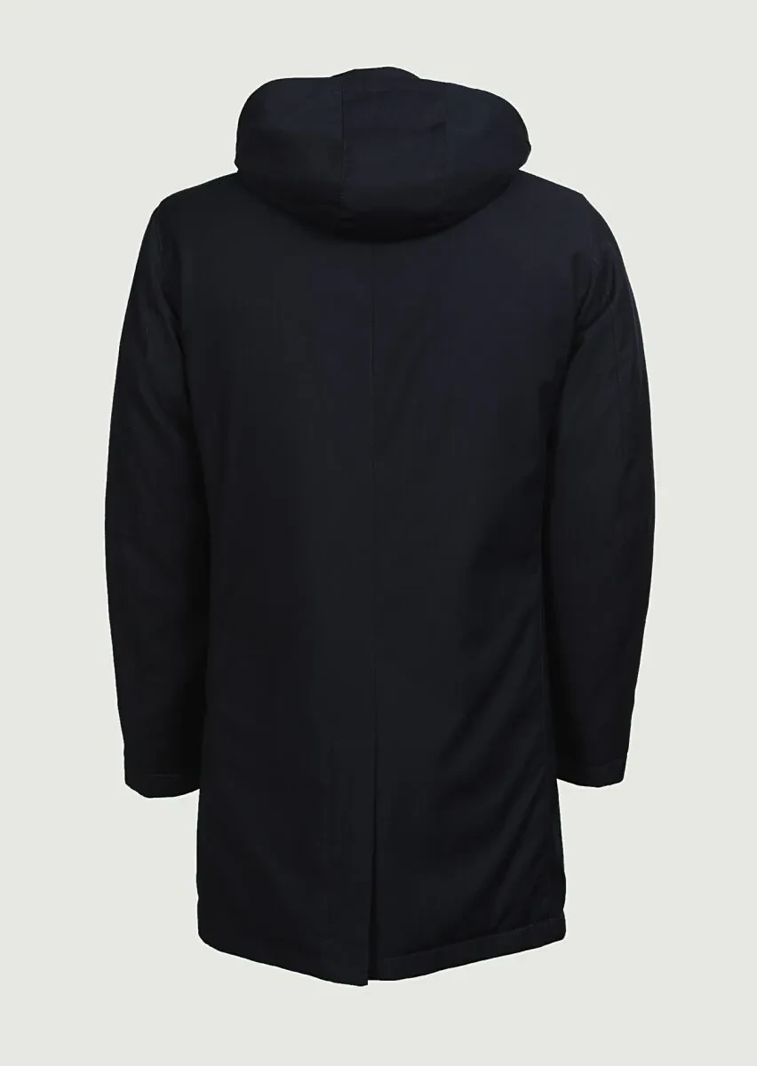 Lacivert Regular Fit Gömlek Yaka Casual Dokuma Pardesü - 7