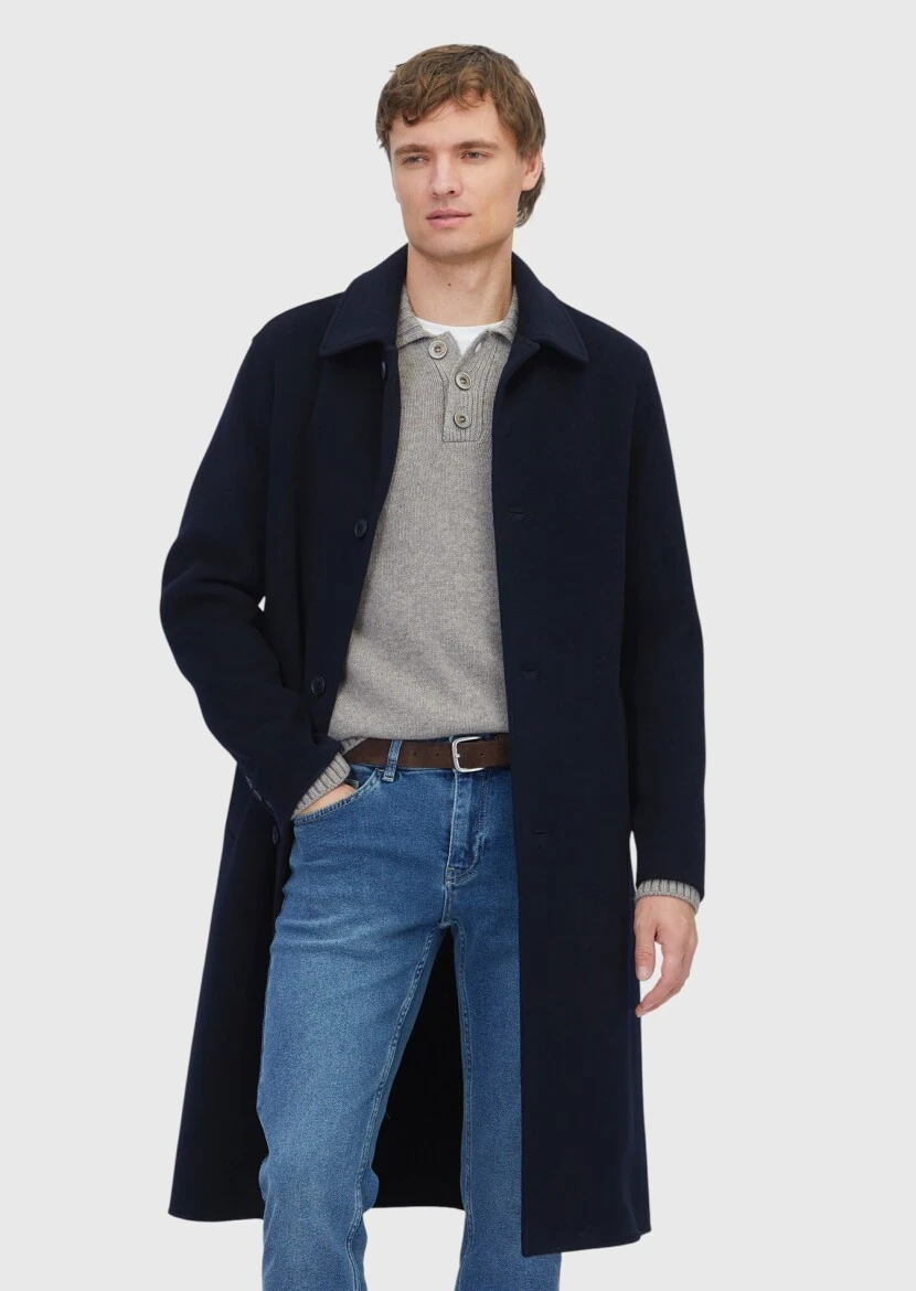Lacivert Regular Fit Gömlek Yaka Klasik Dokuma Palto - RAMSEY