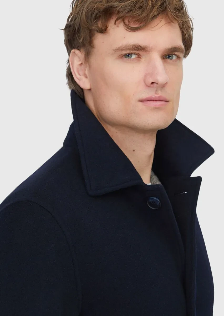 Lacivert Regular Fit Gömlek Yaka Klasik Dokuma Palto - 5