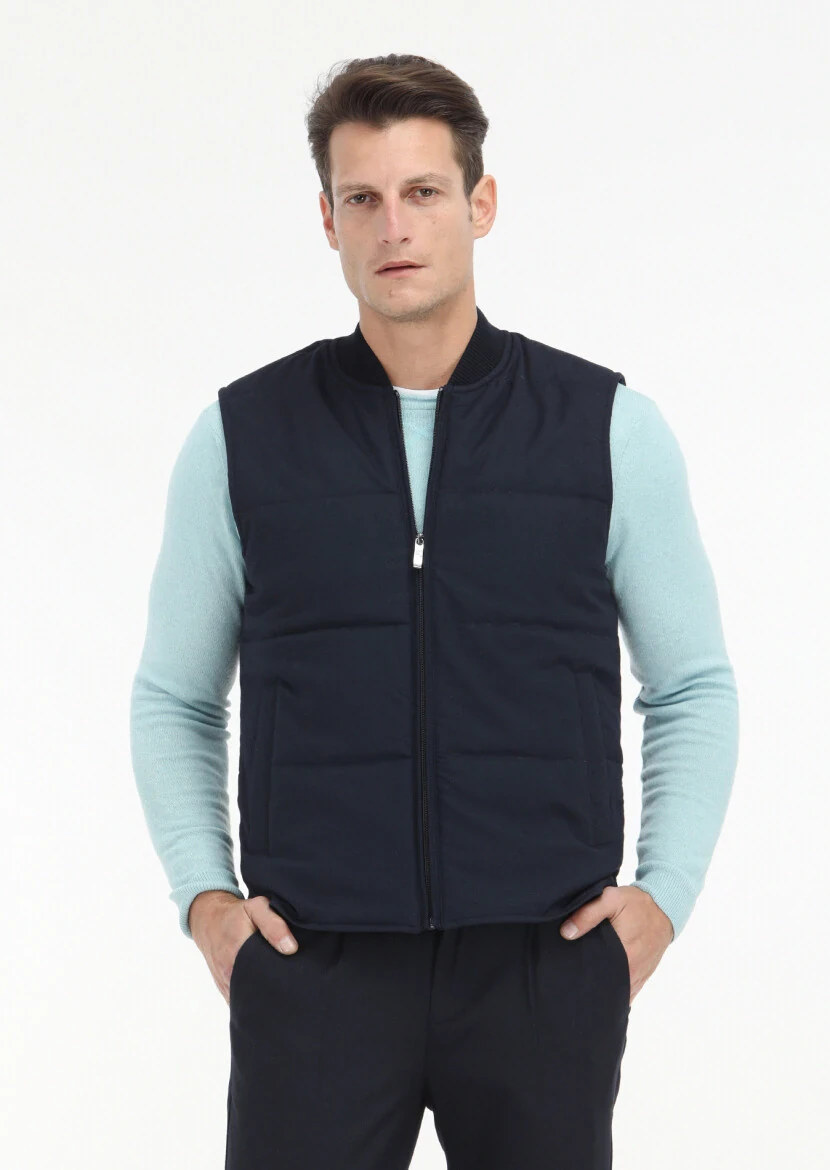 Lacivert Regular Fit Hakim Yaka Casual Dokuma Spor Yelek - 2