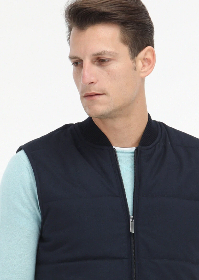 Lacivert Regular Fit Hakim Yaka Casual Dokuma Spor Yelek - 3