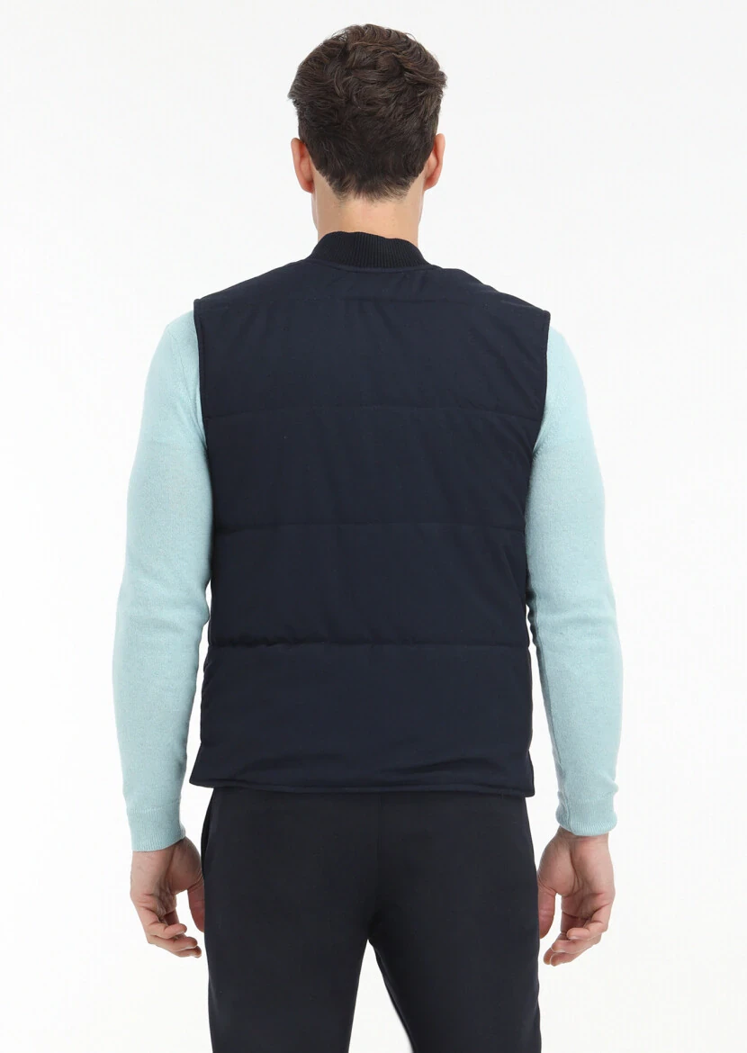 Lacivert Regular Fit Hakim Yaka Casual Dokuma Spor Yelek - 4