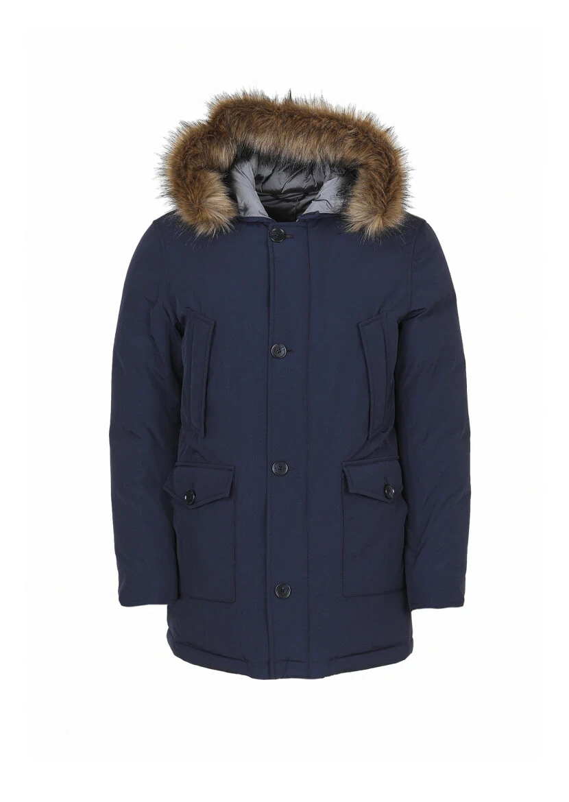 Lacivert Regular Fit Kapüşonlu Casual Dokuma Kaban - 8