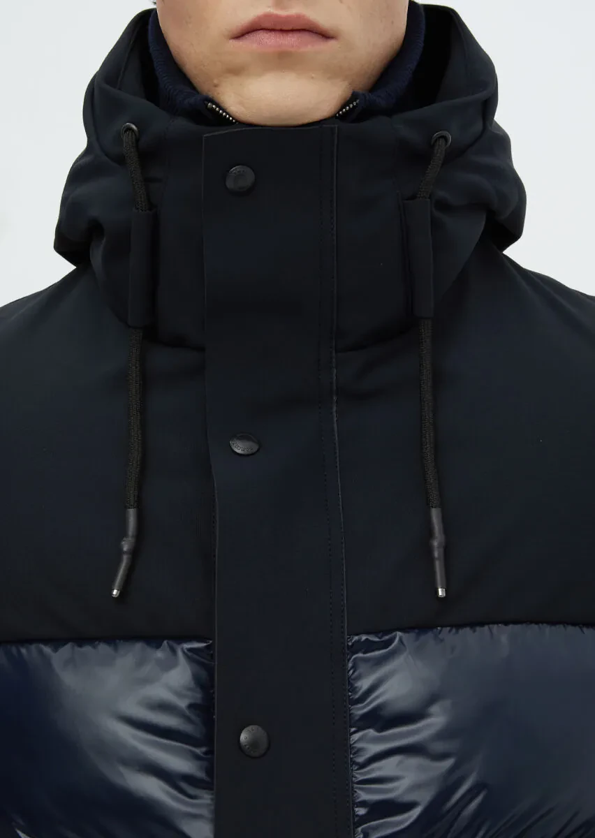 Lacivert Regular Fit Kapüşonlu Casual Dokuma Kaban - 5