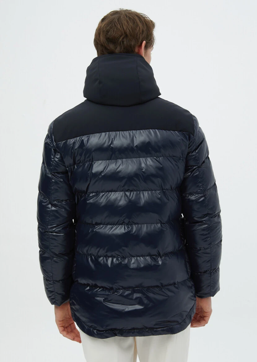 Lacivert Regular Fit Kapüşonlu Casual Dokuma Kaban - 7