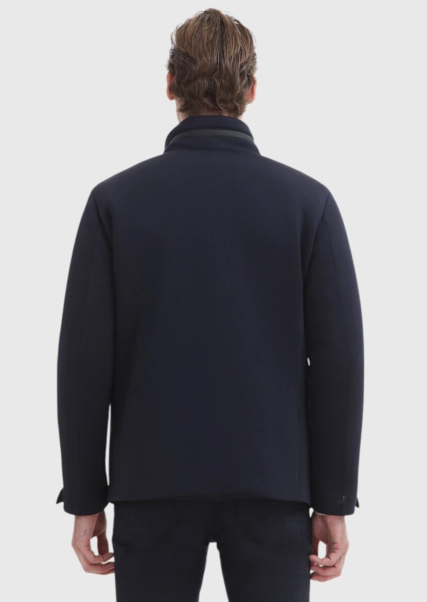 Lacivert Regular Fit Kapüşonlu Casual Dokuma Mont - 5