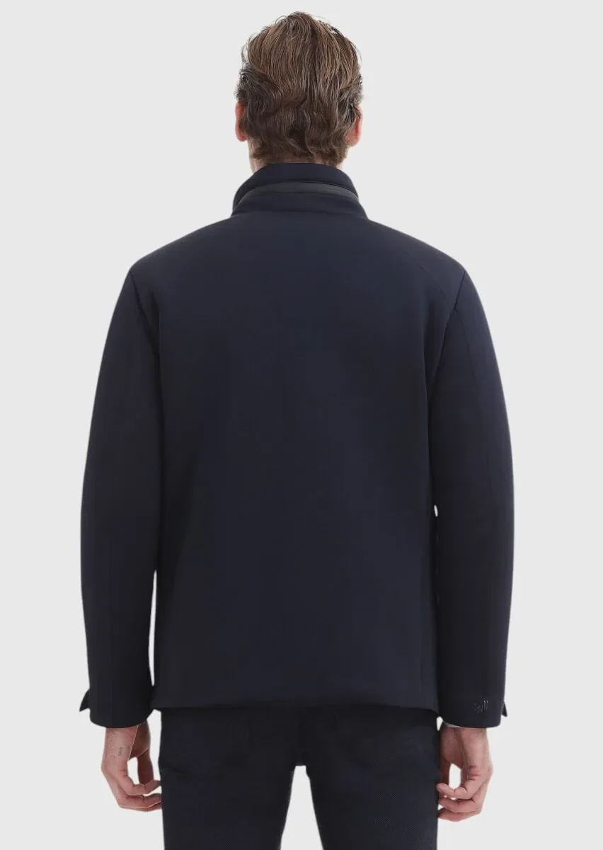 Lacivert Regular Fit Kapüşonlu Casual Dokuma Mont - 5