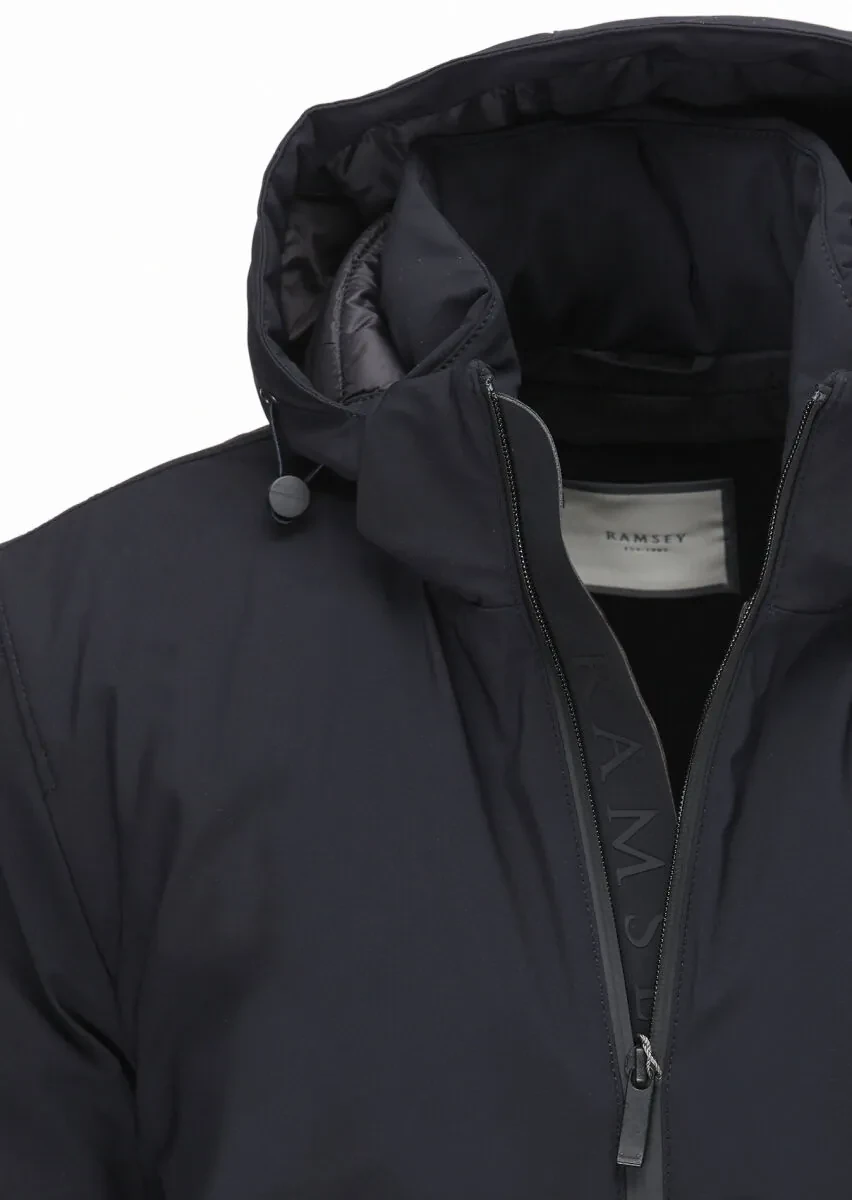 Lacivert Regular Fit Kapüşonlu Casual Dokuma Mont - 2