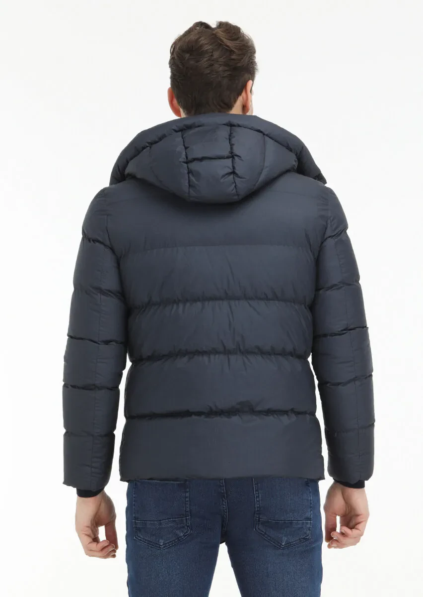 Lacivert Regular Fit Kapüşonlu Casual Dokuma Mont - 6