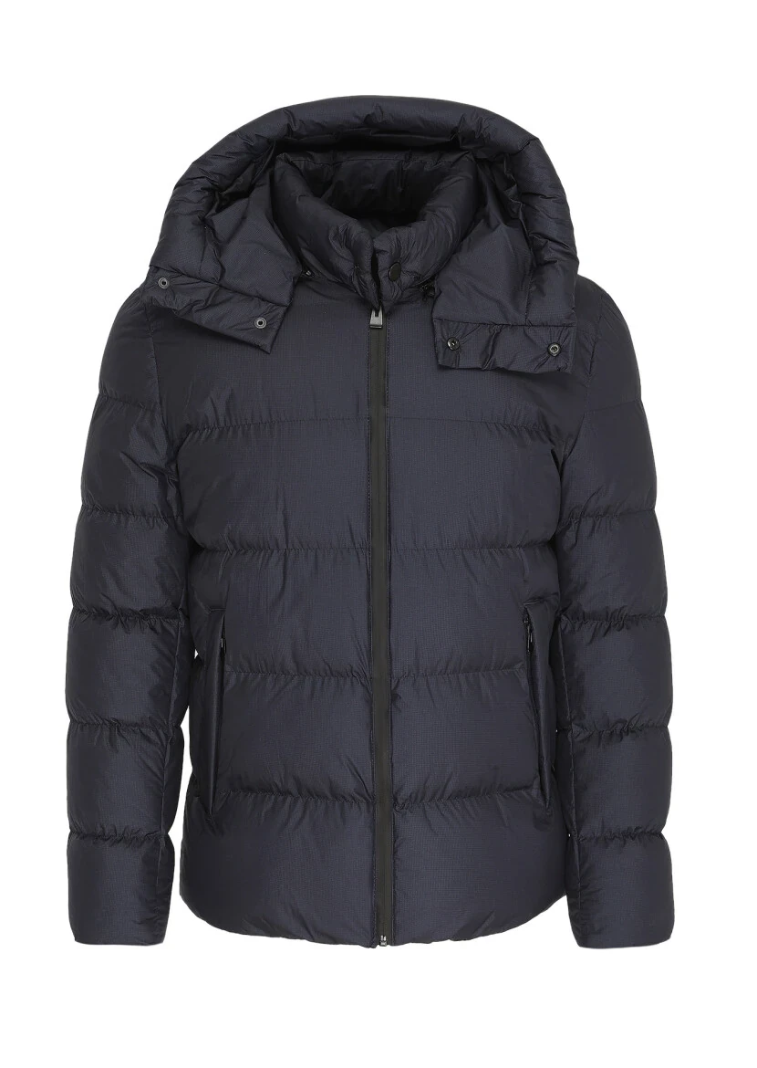 Lacivert Regular Fit Kapüşonlu Casual Dokuma Mont - 7