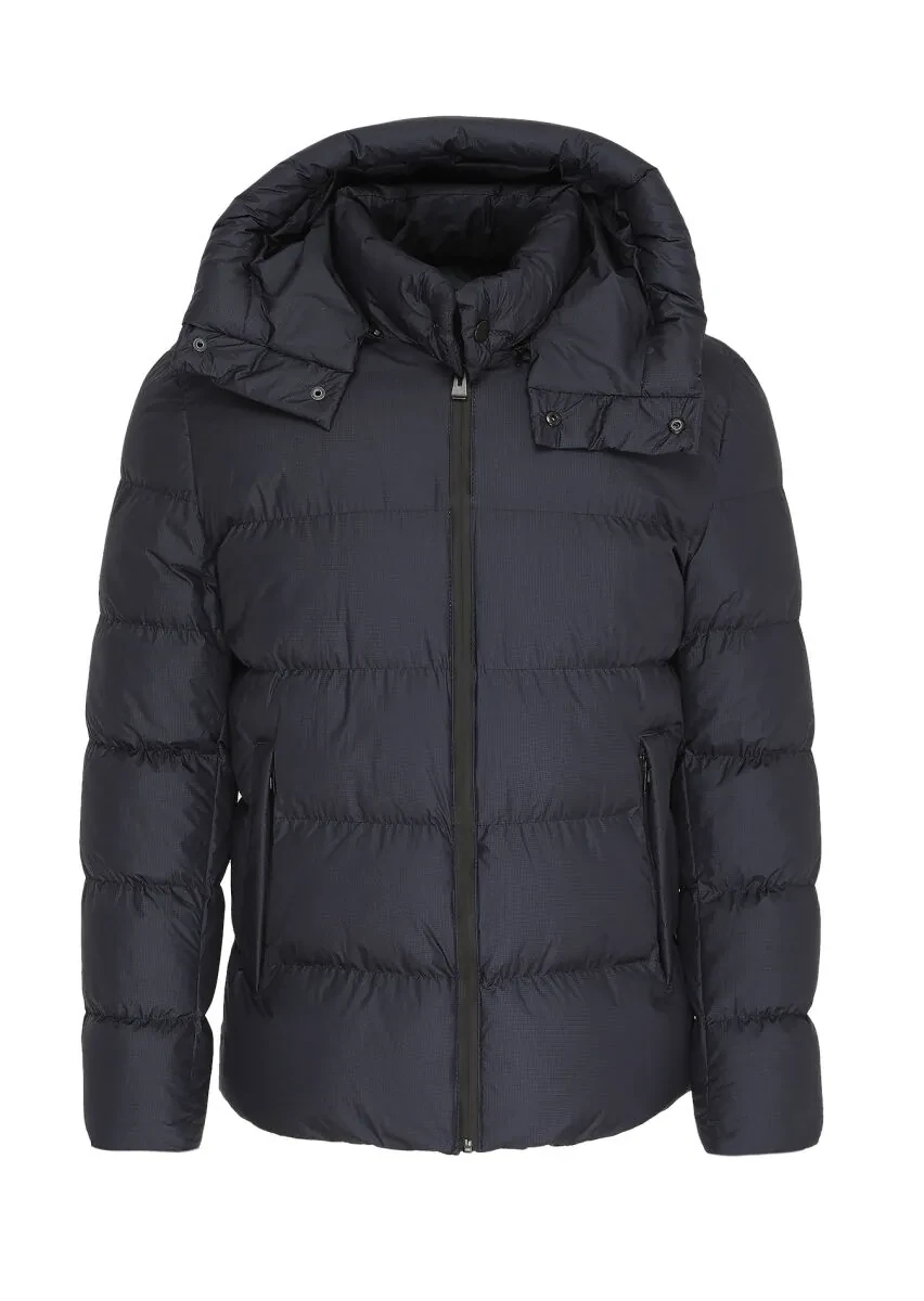 Lacivert Regular Fit Kapüşonlu Casual Dokuma Mont - 7