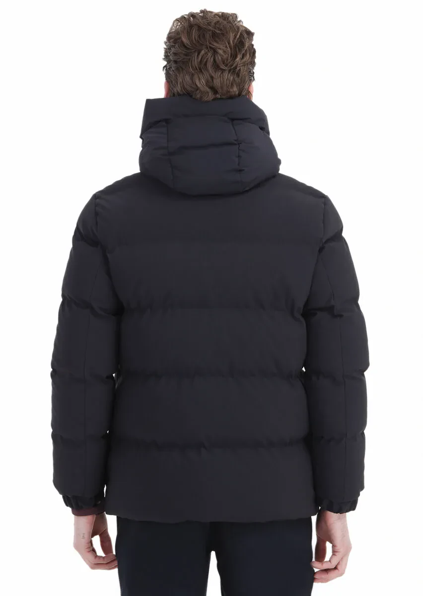 Lacivert Regular Fit Kapüşonlu Casual Dokuma Mont - 6