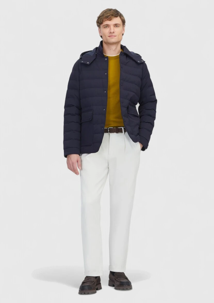 Lacivert Regular Fit Kapüşonlu Casual Dokuma Mont - RAMSEY