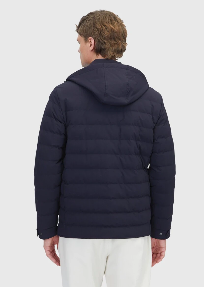 Lacivert Regular Fit Kapüşonlu Casual Dokuma Mont - 6