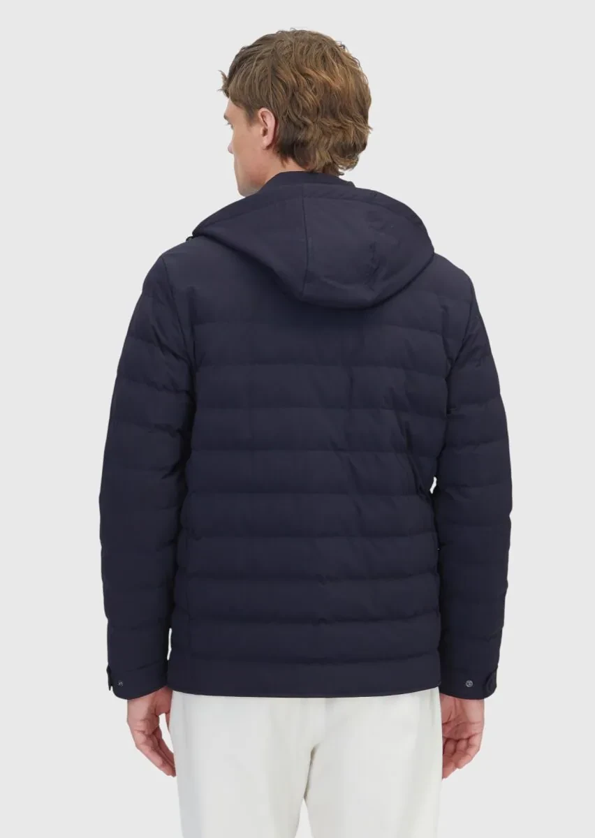 Lacivert Regular Fit Kapüşonlu Casual Dokuma Mont - 6