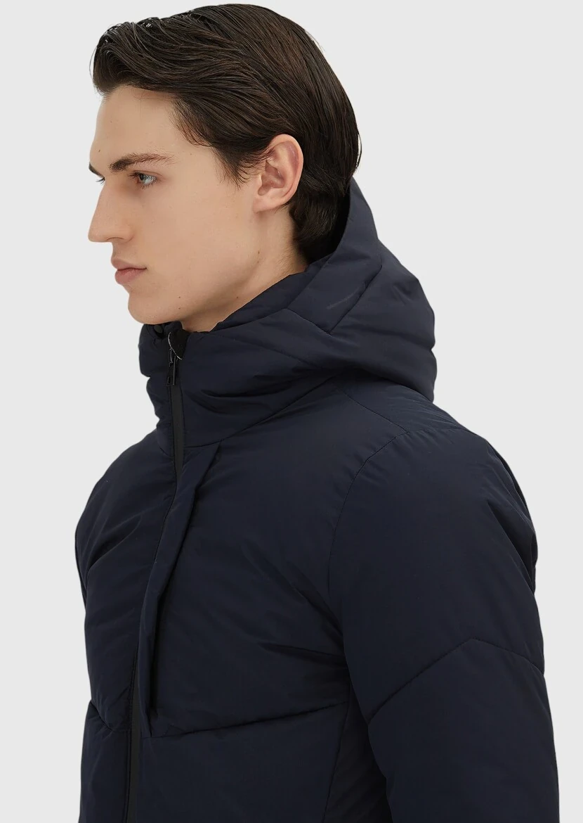 Lacivert Regular Fit Kapüşonlu Casual Dokuma Mont - 3