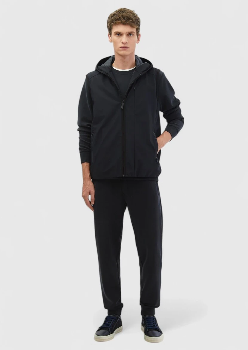 Lacivert Regular Fit Kapüşonlu Casual Dokuma Spor Yelek - RAMSEY