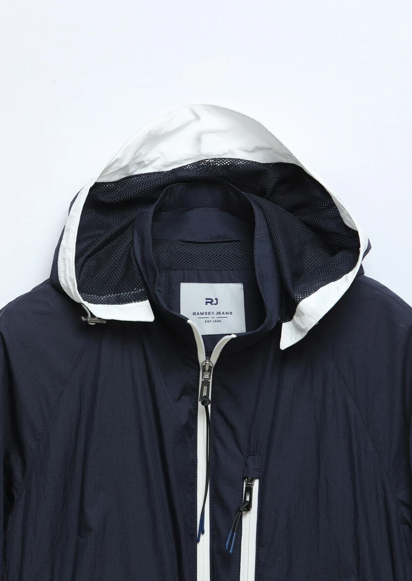 Lacivert Regular Fit Kapüşonlu Denim Dokuma Mont - 8