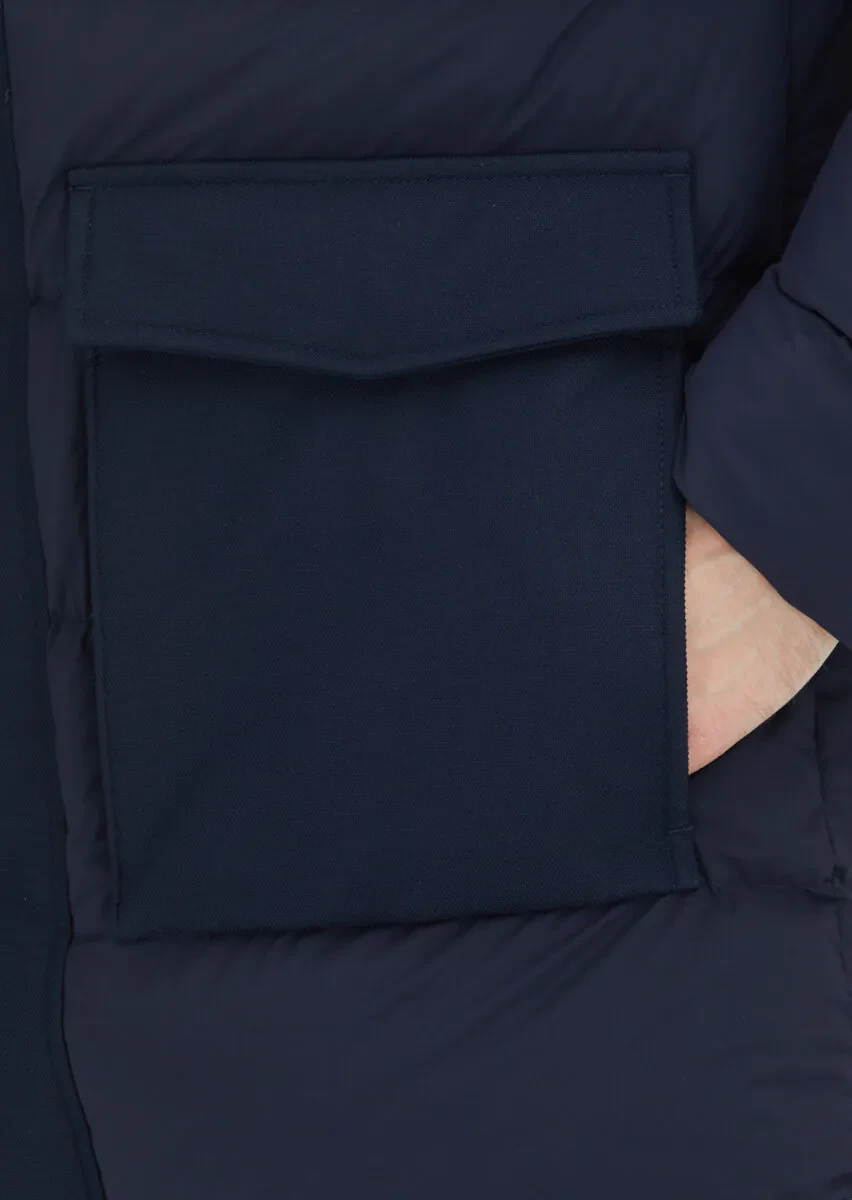 Lacivert Regular Fit Kapüşonlu Klasik Dokuma Kaban - 6