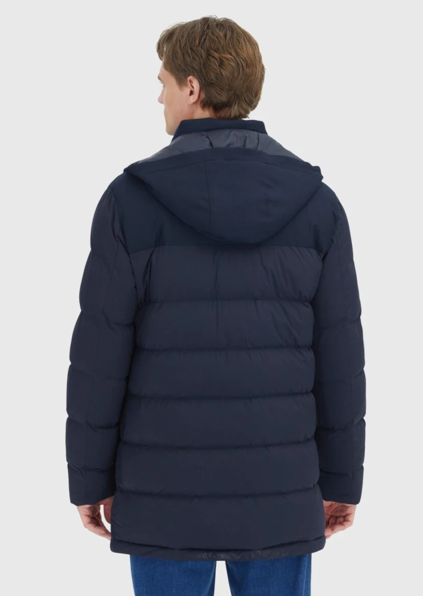 Lacivert Regular Fit Kapüşonlu Klasik Dokuma Kaban - 7