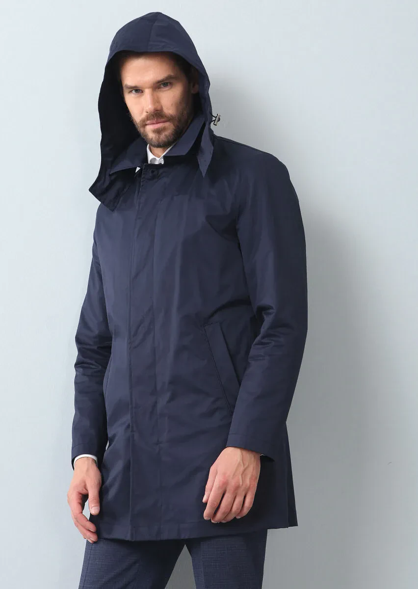 Lacivert Regular Fit Kelebek Yaka Casual Dokuma Pardesü - 2