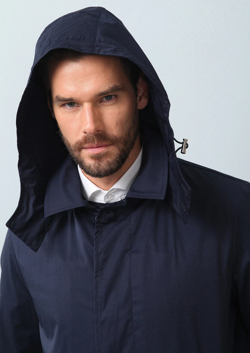 Lacivert Regular Fit Kelebek Yaka Casual Dokuma Pardesü - 3