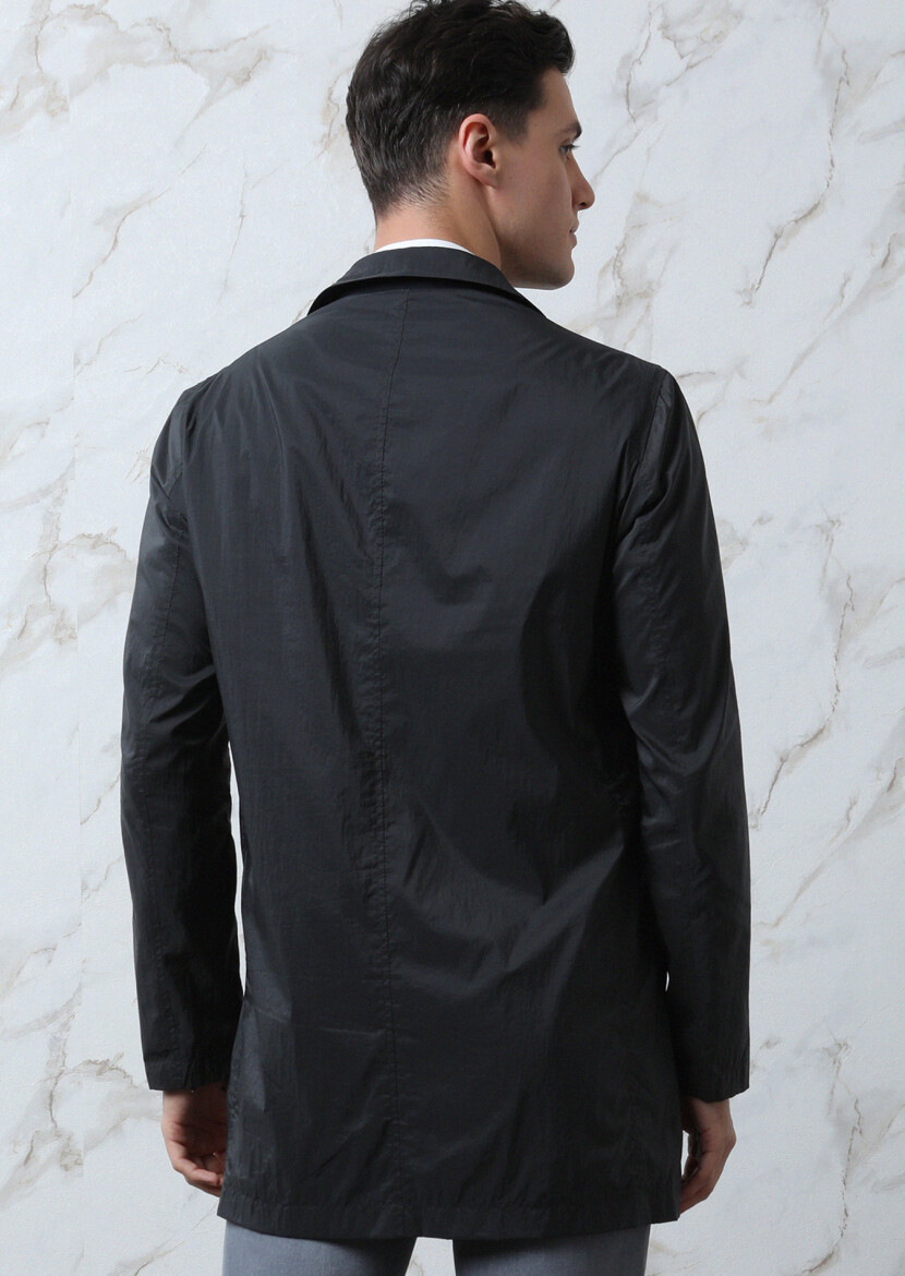 Lacivert Regular Fit Kelebek Yaka Casual Dokuma Pardesü - 5