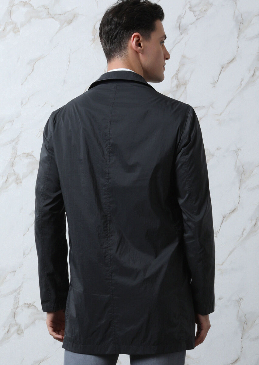 Lacivert Regular Fit Kelebek Yaka Casual Dokuma Pardesü - 5