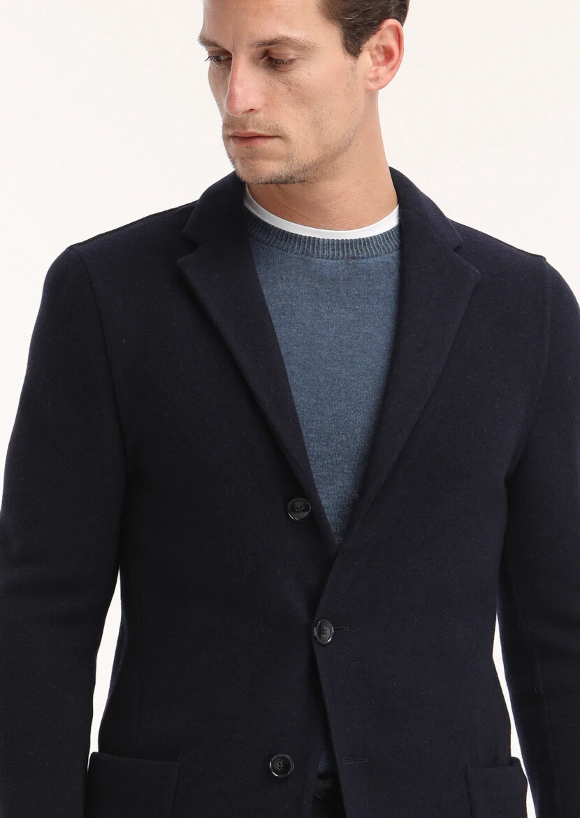 Lacivert Regular Fit Kelebek Yaka Casual Örme Palto - 3