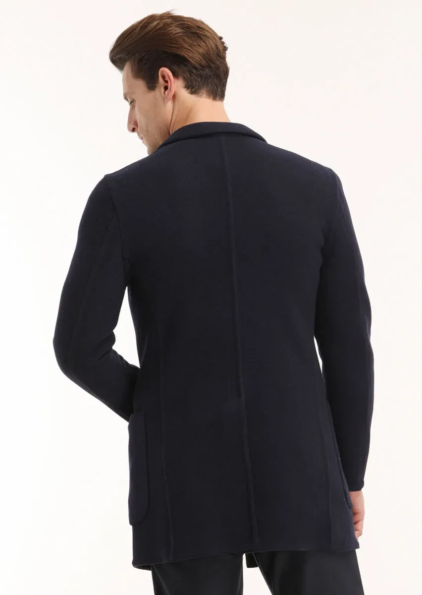 Lacivert Regular Fit Kelebek Yaka Casual Örme Palto - 4