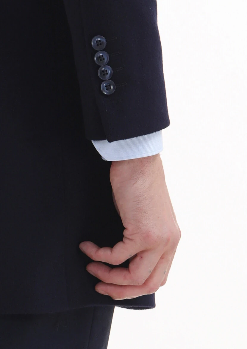 Lacivert Regular Fit Kelebek Yaka Klasik Dokuma Palto - 4