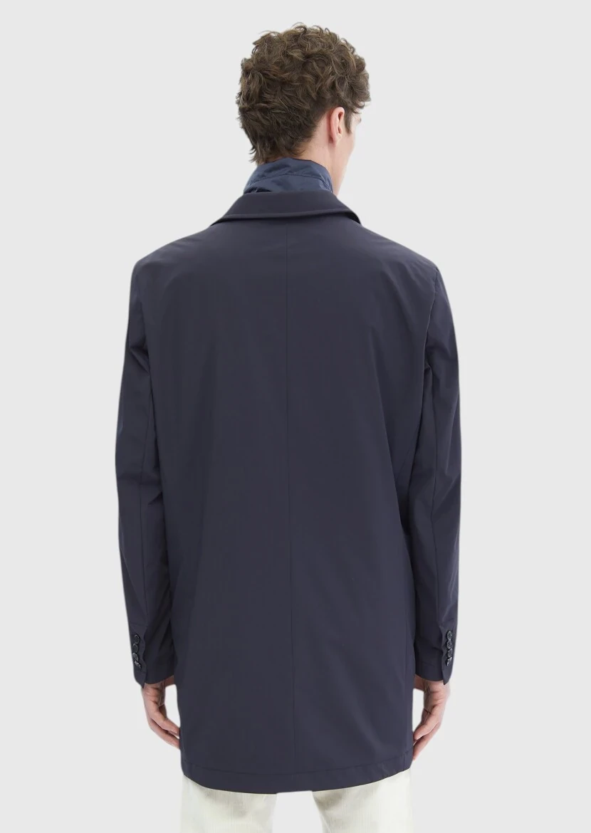 Lacivert Regular Fit Kruvaze Yaka Casual Dokuma Pardesü - 5