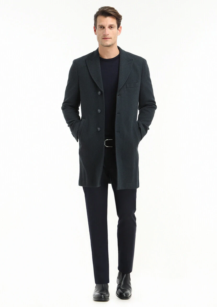 Lacivert Regular Fit Kruvaze Yaka Casual Örme Palto - 1