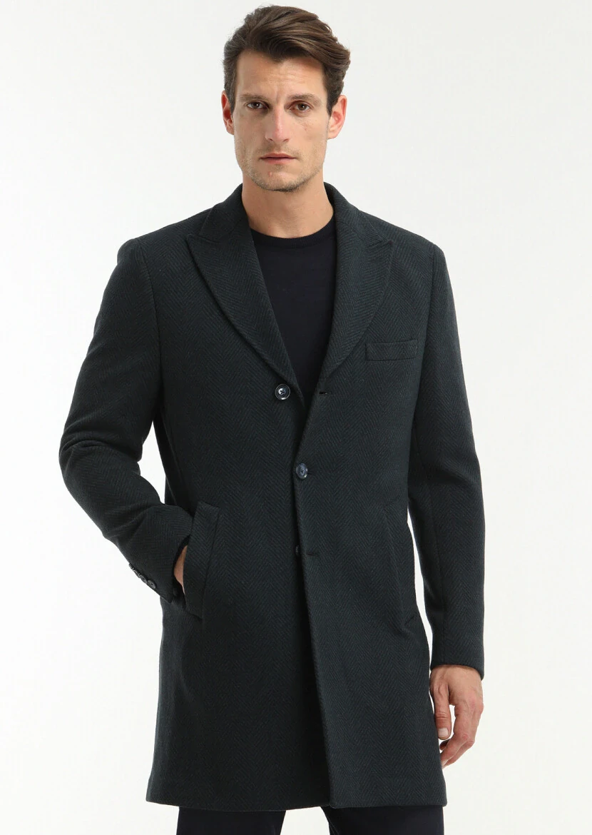 Lacivert Regular Fit Kruvaze Yaka Casual Örme Palto - 2