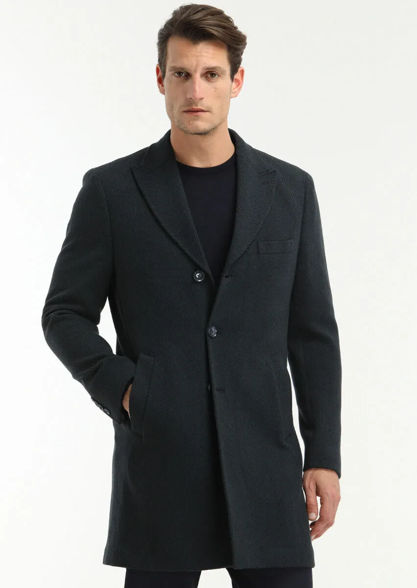 Lacivert Regular Fit Kruvaze Yaka Casual Örme Palto - 2