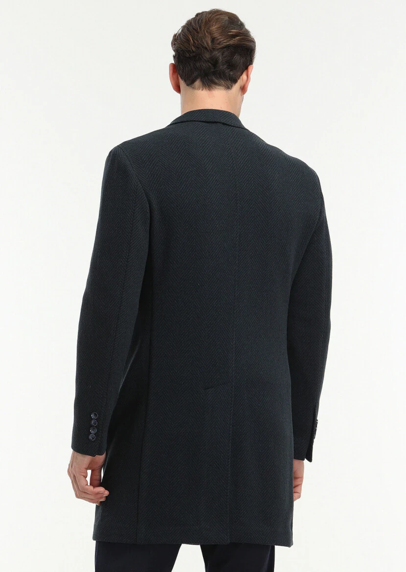 Lacivert Regular Fit Kruvaze Yaka Casual Örme Palto - 4