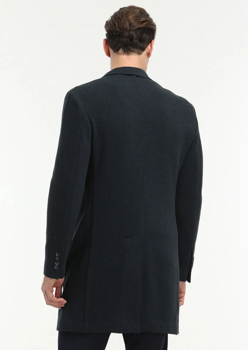 Lacivert Regular Fit Kruvaze Yaka Casual Örme Palto - 4